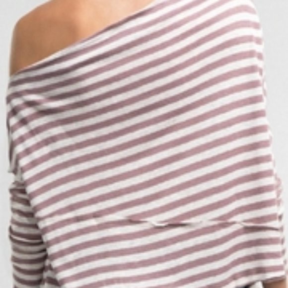 Lovestitch Striped Off-Shoulder Top - Grey & White - Picture 2 of 6
